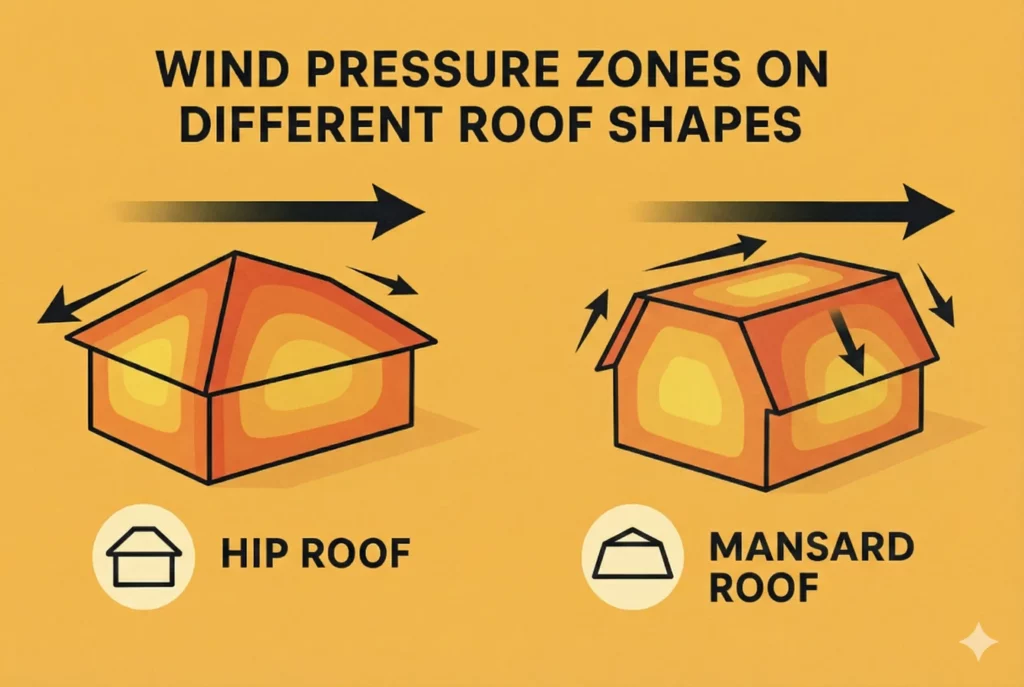 Best Commercial Roofing for High-Wind Areas: A Complete Guide 3 wind preassure zones on different roof shapes